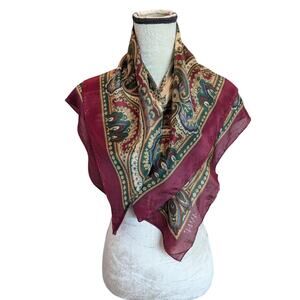 Vtg Dillards Club 7 Echo 100% Silk Scarf Maroon Green Paisley Elegant Classic